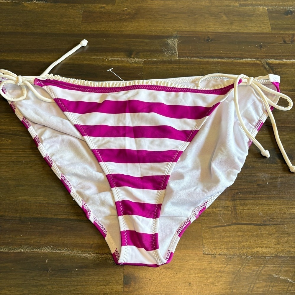 American Eagle Side Tie Bikini bottoms Swimsuit Stripe Magenta Pink XXL Plus Y2K